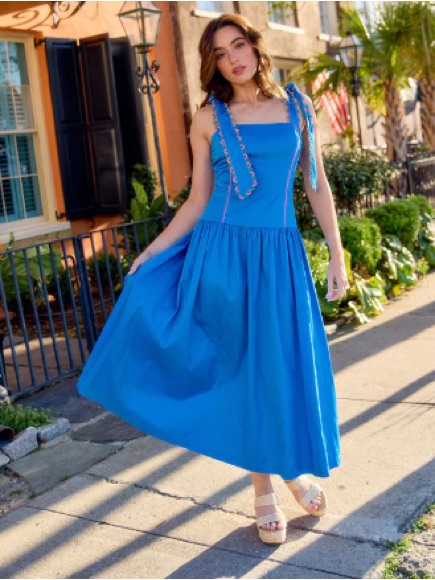 Nwt Alden Adair Women's Blue Tie-Strap Midi Dress Small